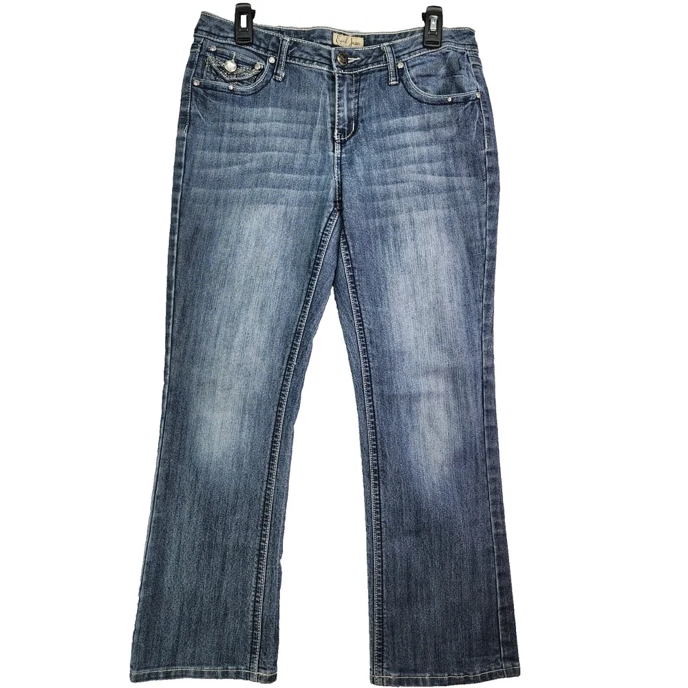 Earl Jeans Women’s 8P Bootcut Blue Stretch Denim Mid Rise Embellished Soft 32x26 - Picture 2 of 13
